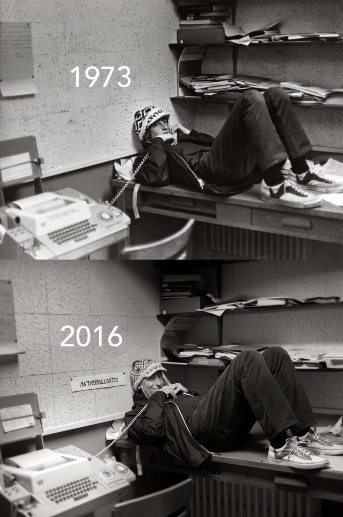 Bill Gates in 1973 and 2016
