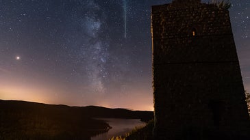 Meteor shower from Pierre-Percee lake area in France