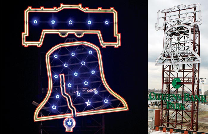 A new fixture at the Philadelphia Phillies' stadium, this 6,250-pound neon Liberty Bell relies on hydraulics to swing after home runs. The tricky part was keeping the bell from wobbling at the end of its 7.5-degree arc. When not loaded, the fluids collected at the low points in the lines and stayed there until pressurized; when reloaded, they sloshed around, shaking the piston and, in turn, the bell. Since the last thing Philly needed was <em>two</em> broken Liberty Bells, engineers programmed the hydraulic cylinder to stop midcycle so that the pistons remain under constant load. Bleacher seat: $22