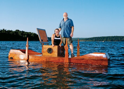 Doug and Kay Jackson built the Argonaut Jr. submarine with the help of friends in their front yard in Tulsa, Oklahoma. The sub is a wooden replica of Simon Lake's 1894 sub originally constructed in New York City. Benjamin Sklar for Popular Science