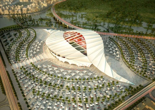 Al Khor Stadium is inspired by a seashell and looks like a giant eye. Fans will appreciate the shade of its flexible roof and landscaped gardens.