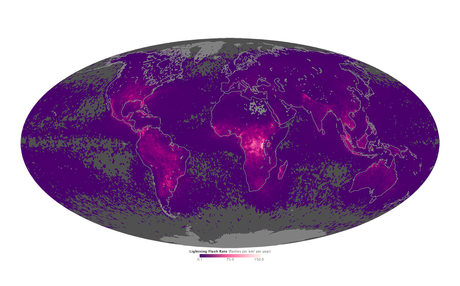 A Map Of Lightning Strikes Around the World