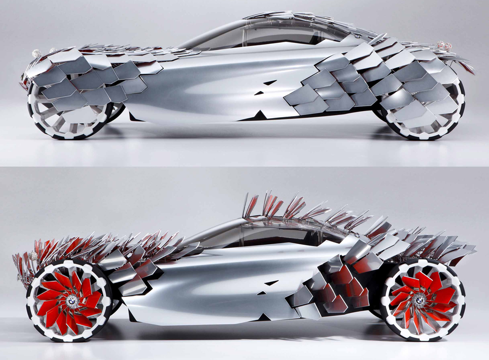 Scaly BMW Concept Car Collects Solar Power, Then Raises Panels to Brake