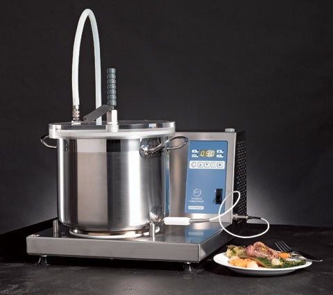 Makes food soak up flavor like a sponge <strong>How it works:</strong> Think of the Gastrovac as a crock pot, vacuum pump and heating plate in one. Suspend your food-pear slices, for example-in a basket above a flavorful liquid, such as wine broth. Seal the machine, and hit a button to turn the cooking chamber into a vacuum. The low-pressure environment pulls all the air out of the food, compressing it like a squished sponge. Near the end of their cooking, drop the pears into the broth and restore the pressure. The liquid rushes into the cells, infusing the fruit with an intense wine flavor. And no oxygen means no oxidation-so instead of turning brown, fruit comes out as brightly colored as it was when first sliced. <strong>On the menu:</strong> Mint-infused apples, coconut pineapple, meat-flavored mushrooms--A.W. <strong>International Cooking Concepts Gastrovac</strong> $3,800; <a href="http://le-sanctuaire.com">le-sanctuaire.com</a>