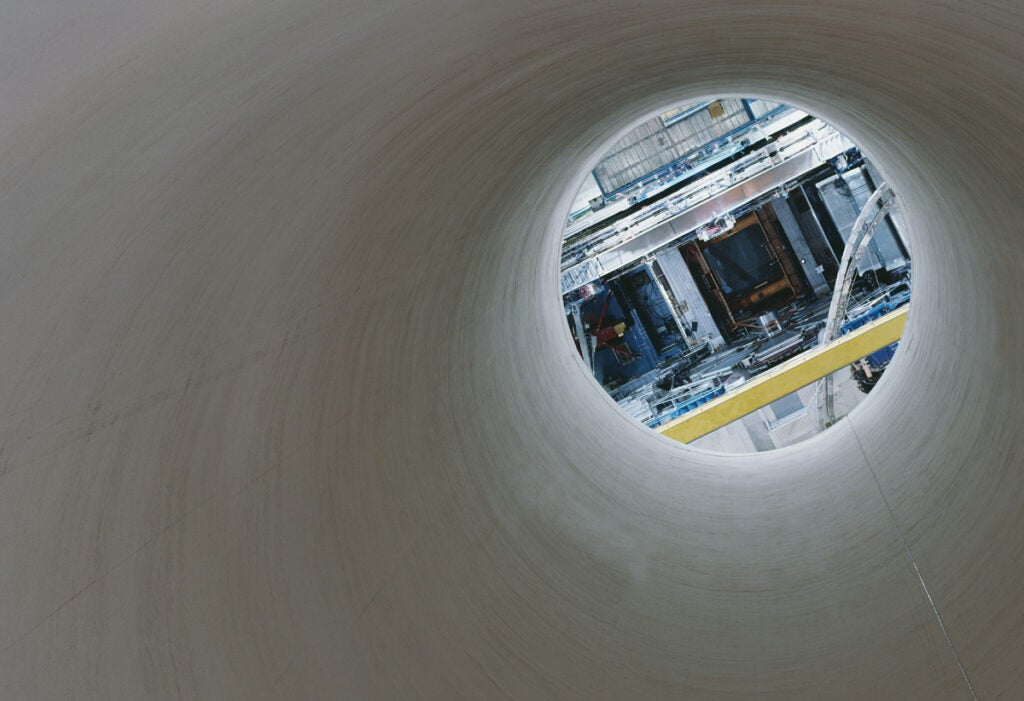 The LHC's six experiments are located deep beneath the Earth's surface and insulated from a world rife with radioactive interference, making it no easy feat to load all of the enormous equipment into place. The components for each experiment were lowered hundreds of feet below ground through giant tunnels like this one.