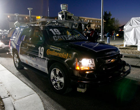 Boss preparing to compete in the Darpa Urban Challenge, a race of autonomous vehicles on an obstacle course designed to replicate city driving, in November 2007.