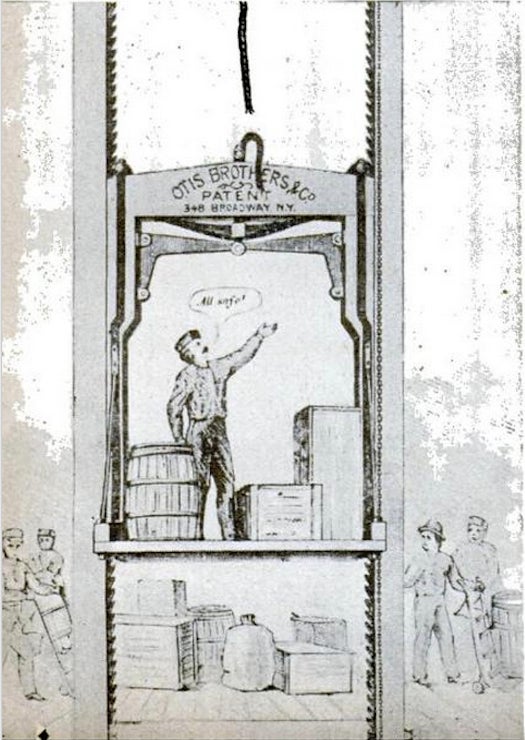 "The first real safety device, invented by Elisha Graves Otis, was exhibited in 1853. Otis had himself hoisted well off the ground in an open elevator frame, and in full view of hushed onlookers began chopping at the supporting rope with an ax. When the rope snapped, the platform dropped only a short distance before it locked itself rigidly on the guide rails. Mr. Otis then straightened his stovepipe hat and received applause of the multitude." Read the rest of the story in the January 1946 issue of <em>Popular Science</em>.