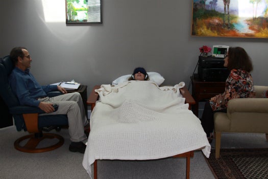 A patient receives MDMA-assisted psychotherapy to treat PTSD during an ongoing study in South Carolina.