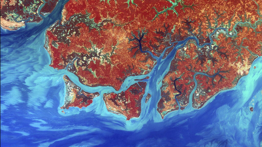 The U.S. Geological Survey occasionally exhibits some of the amazing satellite imagery taken of our planet--even though the satellite is for scientific purposes, sometimes it produces just stunningly beautiful images. Read more <a href="http://www.fastcodesign.com/1669754/beautiful-images-of-earth-taken-from-a-satellite-450-miles-up">here</a>.