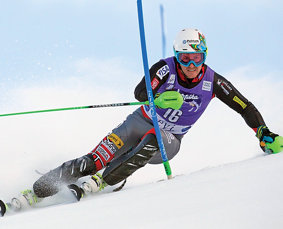 Ted Ligety wore a prototype of the new Olympic ski suit at last year’s World Championships. Designed to fit a skier’s body in the crouched racing position, the suit reduces drag by preventing excess fabric from vibrating as speeds exceed 60 mph.