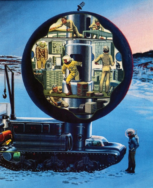 In 1954, a series of <em>Collier's</em> magazine articles imagined the particulars of a manned mission to Mars. This illustration shows future astronauts in partial pressure suits designed to protect them from the vacuum of space. But the actual pressure on Mars is 138 times smaller than the pressure we estimated in the 1950s, and an astronaut would need a full pressure suit -- one that could also protect against solar radiation, dust storms and micrometeoroids.