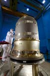 This image was taken in April 2012 as engineers at Lockheed Martin worked on getting MAVEN Mars-ready. Here a worker is preparing MAVEN’s propellant tank before it was installed in the core structure of the spacecraft.