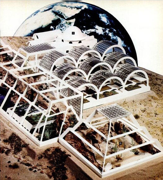 Remember the Martin Company's Lunar Simulator? Fast-forward twenty years and you have the Biosphere II, yet another enclosed environment designed as a model for space colonies. The 3.5-acre enclosure, located in Arizona, contained five areas inspired by natural biomes, including a rainforest and a savannah grassland. The eight inhabitants selected to live in the biosphere for two years would farm their own crops, recycle their own waste, and maintain the atmosphere. The first mission lasted from 1991 to 1993, wherein the crew tended a number of animals while dealing with weight loss and an adjusted diet. In the end, Biosophere II changed hands between its original owners, Columbia University, the University of Arizona, and other corporations. It is currently managed by the University of Arizona, which has converted it into a facility for researching climate change. Read the full story in "Biosphere"