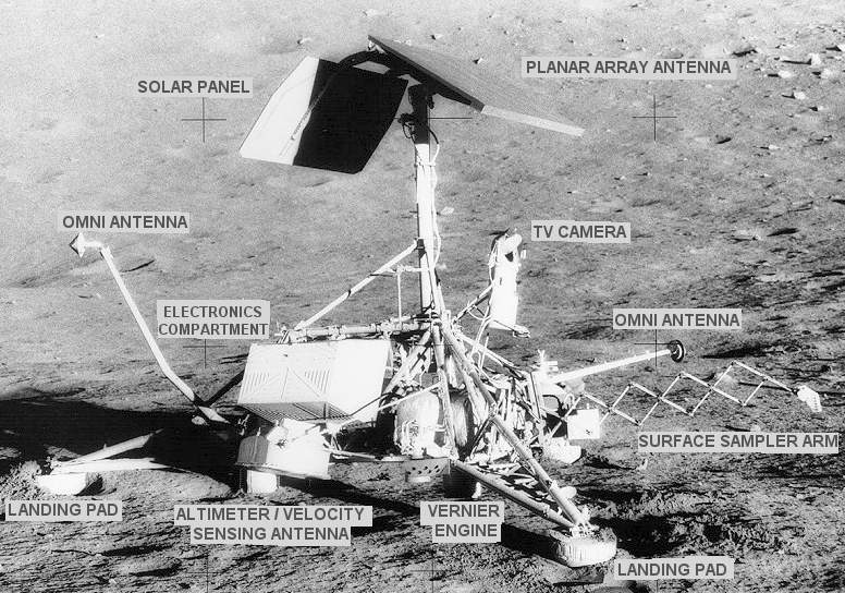 The Surveyor missions were the first attempts by the United States to make soft landings on the moon, and five of the seven spacecraft proved American technology up to the task, including the very first one (Surveyor 1). The Surveyors were originally intended to be their own stand-alone science missions but were quickly folded into support missions for the Apollo program as the space race heated up. Surveyor 1 marked the first soft landing for the U.S. on June 2, 1966 (four months after Luna 9), but all seven Surveyor spacecraft served to develop and validate NASA's ability to put a spacecraft on a lunar intercept trajectory, make the proper maneuvers to place a spacecraft at a predetermined point on the lunar surface, and to communicate with mission control on Earth across a quarter-million miles. They also all served as scouts for potential Apollo landing sites. All except Surveyors 2 and 4, that is--those two crashed upon arrival. Pictured: Surveyor 3.