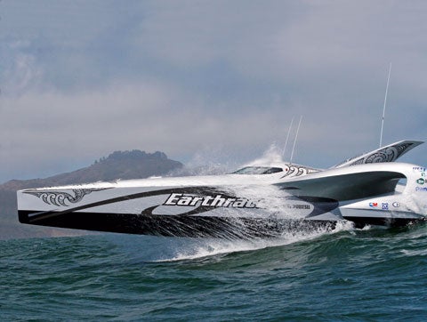 Powered by vegetable oil and animal fat, a sleek new boat aims to circumnavigate the globe in record time New Zealand engineer Pete Bethune had a grand plan: Bring attention to the potential of biodiesel by building an innovative powerboat capable of setting an overall speed record for world circumnavigation. And he had a gruesomely flamboyant first step: Suck fat out of his own body to provide some of the fuel. Unfortunately, the quarter of a pound Bethune had lipoed created only enough biodiesel to power his one-of-a-kind boat, christened <em>Earthrace</em>, about 300 feet. To make the trip around the world, the 78-foot tri-hull will need 35,000 gallons of fuel (at its cruising speed of 15 to 25 knots, it gets about a mile a gallon). If all goes as planned, Bethune will raise the remaining $400,000 he needs to fund the voyage by March and set off on his 65-day quest. â€I look forward to getting on the water,â€ Bethune says, â€and proving to the world that renewable fuels are synonymous with power and performance.â€