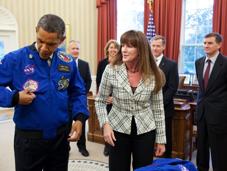 On November 1st, President Obama met with the final space shuttle crew. And got himself a slick new jacket. Where can we get one of those? Do we have to run for office? We'd rather not do that but man that is a great jacket. Check out more at <a href="http://www.nasa.gov/multimedia/imagegallery/iotd.html">NASA</a>.