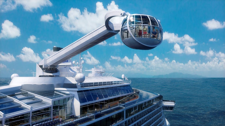 Artist's rendering of the North Star, a giant crane that carries cruisers 300 feet above sea level.