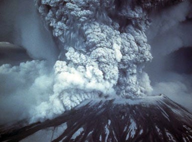 Volcano mountain with smoke