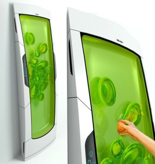 In second place is the Bio Robot Refrigerator, which replaces the clunky, space-wasting door and drawer-based body with a non-sticky, odorless polymer gel. The gel morphs around groceries, suspending them at their optimum temperature. This design eliminates the need for a motor, allowing 90 percent of the appliance to be spent on its intended purpose, and is four times smaller than a standard fridge. The suspension system is secure enough that the unit can be hung vertically, horizontally, or even from the ceiling. Russian designer Yuriy Dmitriev said he was inspired the "home-trees" in the 1954 sci-fi novel "The Houses of Iszm" by Jack Vance. The Bio Robot Refrigerator won the People's Choice award by popular vote on the Electrolux Design Lab <a href="http://www.electroluxdesignlab.com/design-lab/">website</a>.