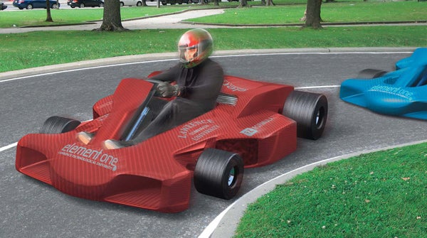 Lawrence Tech's hydrogen-powered carbon-fiber go-kart will hit 60 mph. An ultra-capacitor provides rapid acceleration.