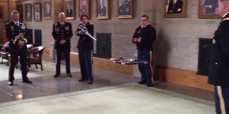 Soldier Shoots Down Drone With Cyber Rifle At Defense Secretary’s Feet
