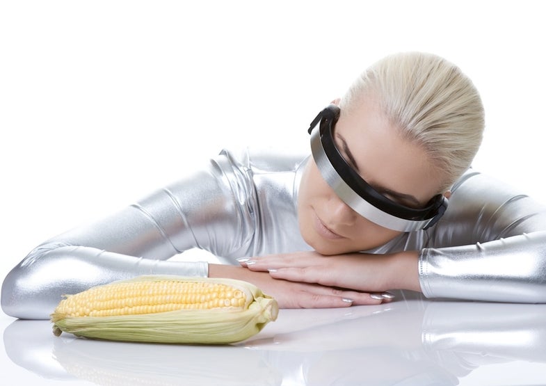 Max Read over at Gawker turned us on to this amazing Shutterstock series, mysteriously titled "Cyber Woman With a Corn." What could you use this photo to illustrate? What <em>couldn't</em> you use it for? Read more at <a href="http://gawker.com/5880077/i-cant-stop-staring-at-cyber-woman-with-corn">Gawker</a>.