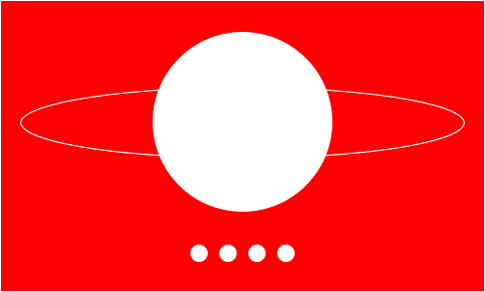 The big white circle is Mars. The background ellipse means that the planet is part of our solar system. The four little circles below mean Mars is the fourth rock from our sun. The red background reflects Mars´ soon-to-be past. It will only nostalgically be referred to as the â€red planet.â€ Everything is in symbol format, as to portray a universal language.-Christian Garcia
