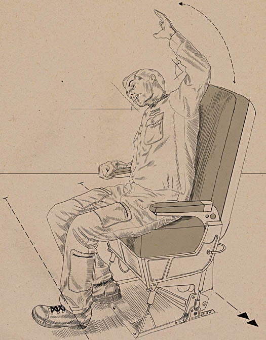 man stretching sideways while sitting on a chair