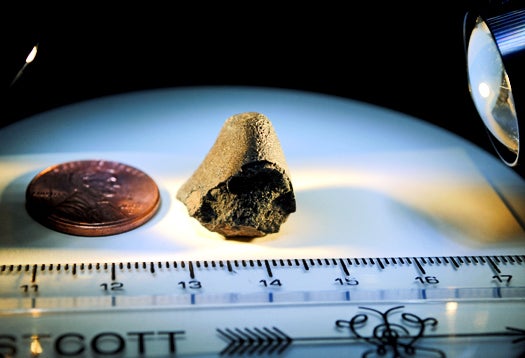 "Darth Vader" is a piece of the Sutter's Mill meteorite, which fell over El Dorado County in Northern California on April 22, 2012. Scientists determined it was a carbonaceous chondrite, a type of asteroid made of the same materials that formed the planets.