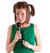 Girl with green shirt and microphone