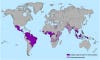 Countries in which the Zika virus has been reported, either currently or in the past. This map was last updated in December 2015.