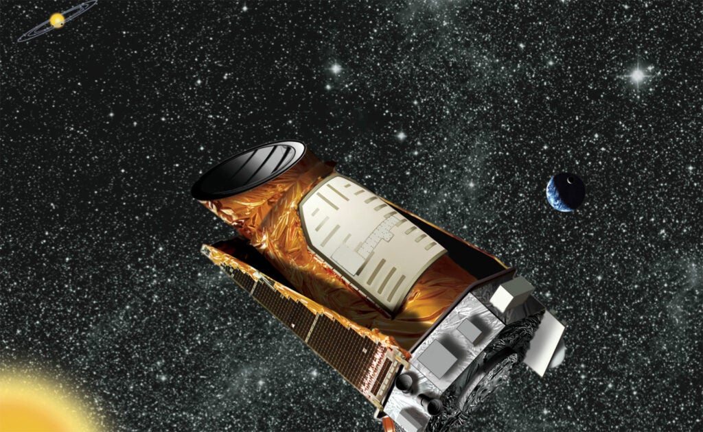 An artist's rendition of the Kepler space telescope, seen from its outpost in deep space.