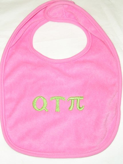 Got a little genius on the way? Set your baby on the track to geek-goddess status with this <a href="http://www.etsy.com/view_listing.php?ref=sr_gallery_1&amp;listing_id=17647188&amp;ga_search_query=pi&amp;ga_search_type=tag_title&amp;ga_page=3&amp;min=&amp;max=&amp;order=">adorable embroidered bib</a>. ($10)