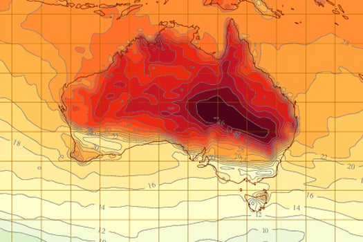 Australia's weather map for Sunday continues to look red hot. At least it's not purple.