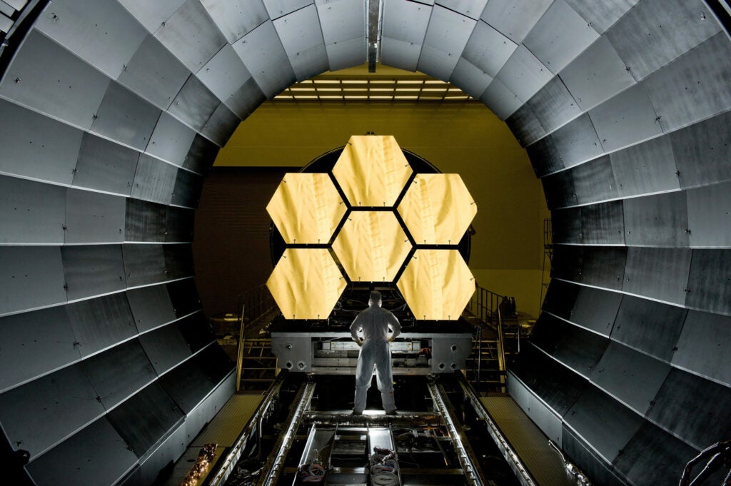 The gold-plated mirrors of the James Webb Space Telescope.