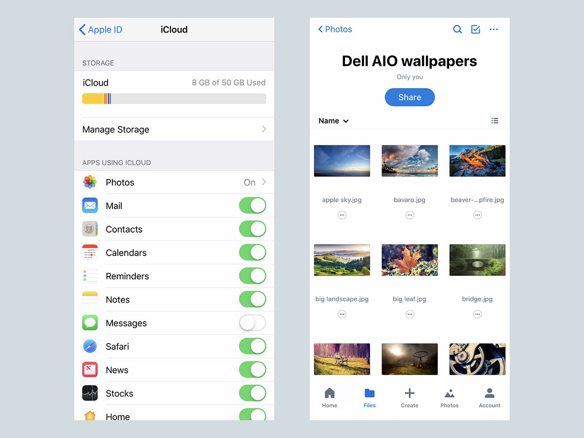 The user interface for iCloud and Dropbox.