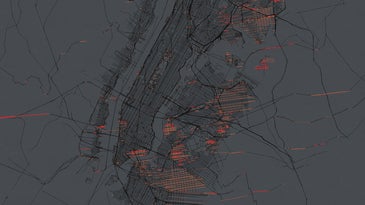data visualization of streets illuminated by sunset in New York City