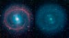 NASA's Spitzer Space Telescope reveals a 12-billion-years-old galaxy, NGC 1291, lighted up in infrared. The blue stars in the central area of the galaxy are the oldest, while the red outer ring is fertile with new star formation. Nerds will note that the image on the left looks eerily similar to the "<a href="http://hercxena.wikia.com/wiki/Chakram">Chakram</a>" from <em>Xena: Warrior Princess</em>.