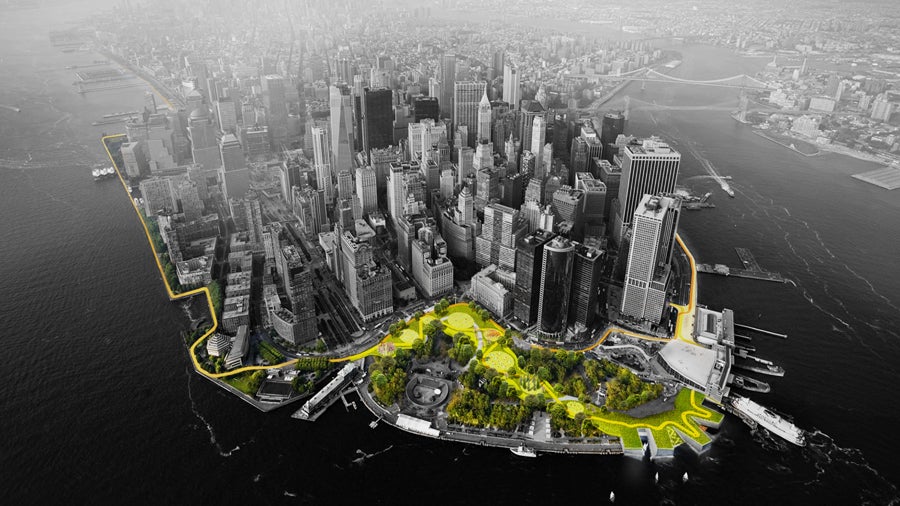 The "Big U" would run 10 miles, from Manhattan's West 57th street south to the tip of the island (the Battery), and back up to East 42th street. The system's berms, storm walls, and other structures would shield several densely populated, economically active, low-laying neighborhoods from storm surges, while also providing new park and other public spaces.