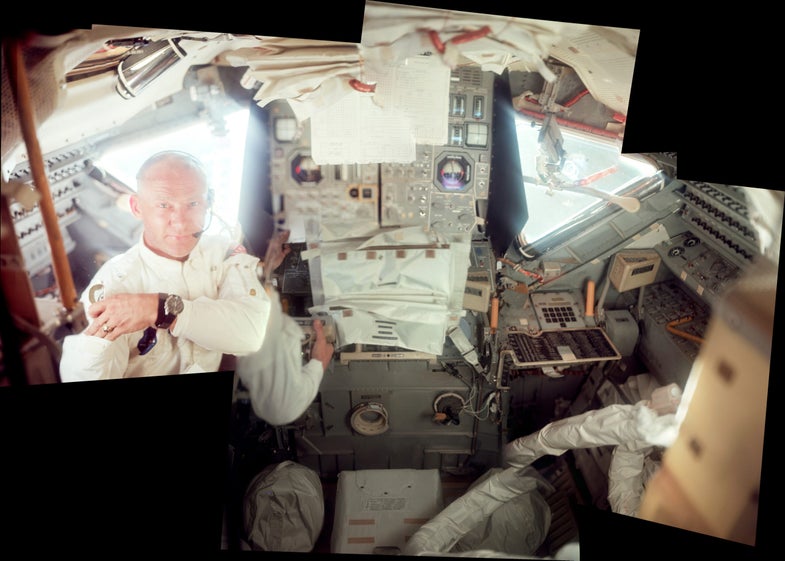 Aldrin inside the LM Eagle