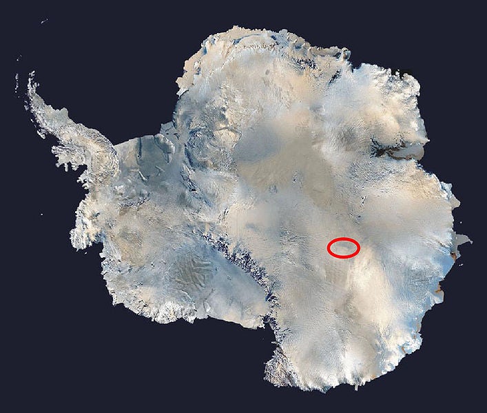 The location of Lake Vostok within Antarctica