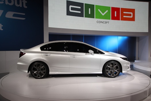Honda is reworking the Civic to compete in the intensifying small-car-wars. No one expects the actual production Civics—including a hybrid and natural gas version—to look much different than this sedan or the coupe concept that also appeared at the show.