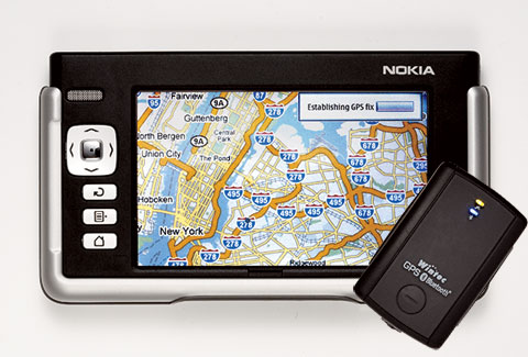 A Nokia 770 using Maemo Mapper for navigation.