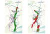 Most of the main stem of the Hudson River tested within limits for safety in August 2016 (left). Hudson River tributaries tend to have more fecal contamination. Red dots show areas in tributaries wher