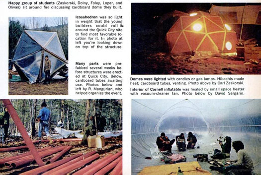 To teach their students a lesson in recycling and self-sufficiency, architecture professors in New York hosted the Whiz Bang Quick City (WBQC) project, which asked students to build camping structures out of mostly recycled material. Students tested the projects' sturdiness by taking them to the Catskills Mountains. Read the full story in "No-Cost Vacation Shelters Let You Recycle Trash"