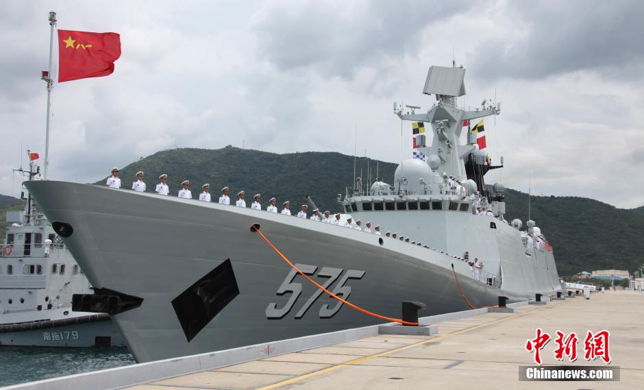 The Type 054A frigate Yueyang is seen here departing from Hainan, China on June 9th to join RIMPAC 2014. The Yueyang is a modern warship with 32 surface to air missiles and sixteen antiship missiles.