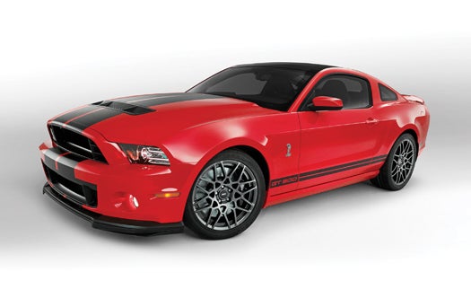 **Embargoed until 12:01 a.m. EDT, Tue., Nov. 15, 2011.** 2013 Ford Shelby GT500: The New Shelby GT500 sets a performance-driven design standard with new downforce-generating front grilles, aggressive splitter, new quad exhaust system and two new forged-aluminum wheels. Also new for 2013 is a 5.8-liter supercharged V8 engine producing 650 horsepower and 600 lb.-ft toque.