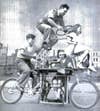In 1939, we declared Charles Steinlauf's "Goofybike" the world's weirdest bicycle -- and for good reason. As the photo shows, the bike could carry four people and a sewing machine. The inventor is pictured at the top of the bicycle, where he maneuvers the machine using an automobile steering wheel. While his daughter sits on the handlebars and his ever-industrious wife finishes her sewing, their son huffs and puffs at the pedals. The legs of the sewing machine keep the bike aloft when it's not being used. Family outings don't get better than this! Read the full story in "Bike Keeps Family in Stitches"