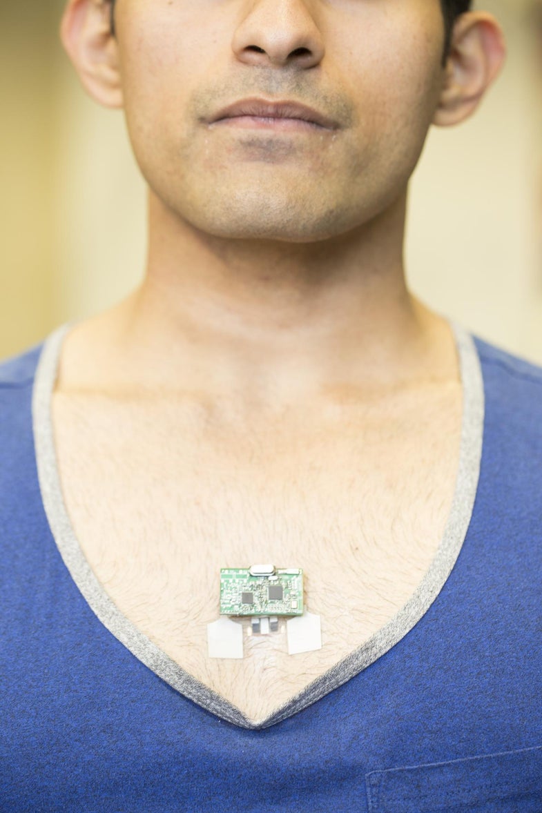 The Chem-Phys patch, which can measure both heart rate and body lactate information simultaneously.