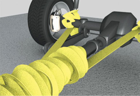 The tendrils tighten the attached fabric straps around the drive shaft and axles, locking them in place to bring the car to an immediate stop